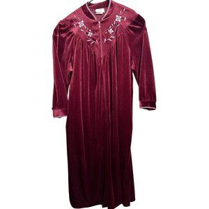 Amanda Stewart Housecoat Robe Loungewear Embroidered Women Burgundy Size 1X Vtg